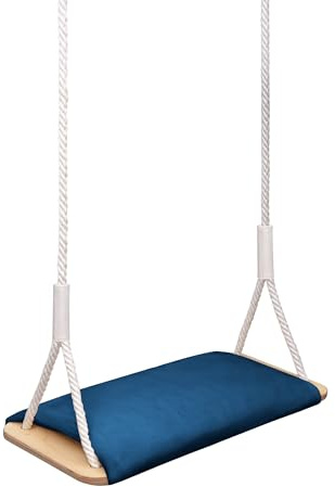 MAMOI® Altalena in legno con cuscino in velluto, seduta in legno per interni ed esterni, corde in cotone regolabili, fino a 100 kg, Made in EU