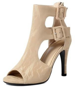 Genérico Botines Abiertos Mujer tacón 7 cm, Hebillas y Cremallera | Botines abiertos de mujer con tacón de 7 cm, puntera peep toe, doble hebilla decorativa y cremallera trasera.