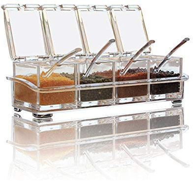 V·RESOURCING Clear Seasoning Box,4 Pieces Clear Seasoning Storage Container for Spice Salt Sugar Cruet,Condiment Jars with Spoons