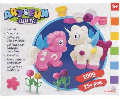Simba 106326016 - Art and Fun Knetset Einhorn, 4X 50g Knete, 2X Einhorn-Form, Zubehör, ab 3 Jahre
