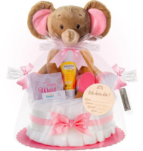 Timfanie® Windeltorte | Kuschel Elefant | rosa | 0-8 Monate