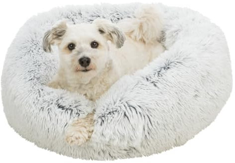 TRIXIE Hundebett Harvey ø 50 cm in weiß-schwarz - wuschliges Hundekissen mit Langhaar-Plüsch - Hundekorb für mittelgroße Hunde - rutschfest und waschbar - 37318
