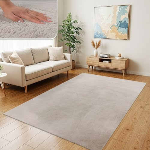 TT Home Alfombra De Pelo Largo Suave Monocromo Moderna, Color:Beige, Tamaño:140x200 cm