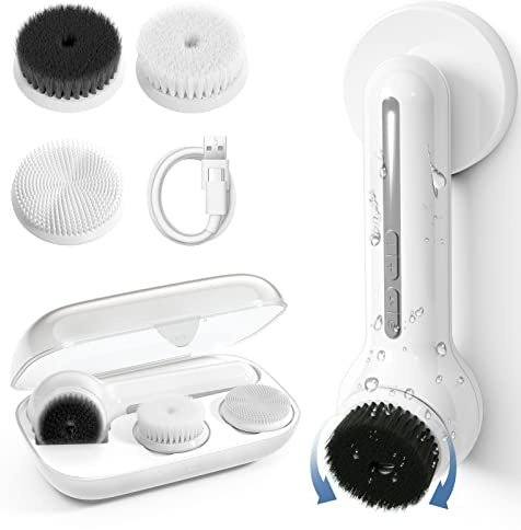 Brosse Nettoyante pour Visage Électrique, TOUCHBeauty Brosse Faciale Rechargeable Nettoyage en Profondeur des Pores, 3 Têtes de Brosse, 2 Sens de Rotation, 6 Vitesses, Étanche, Blanc