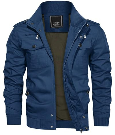 Kefitevd Övergångsjacka för män, lätt vinterjacka, höstjacka, flygjacka, ståkrage, bomberjacka, bomull, army, fältjacka, cargojacka, herr, Blouson, windbreaker, Denimblå, 3XL