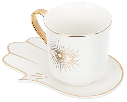 Tofficu Evil Eye Coffee Mug: Vintage Ceramic Teacup Turkish Arabic Greek Tea Server Sets Lucky Evil Eye Coffee Cup with Saucer for Cappuccino Mocha Tea Cereal Latte Mulled Wine