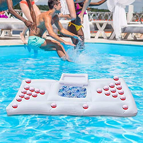 Jiawu Sommer-Pool-Spiele, aufblasbarer -Tisch-Schwimmer für Erwachsene, 70,9 x 31,5 Zoll Sommerparty-Pool-Schwimmer, Pool-Lounge-Schwimmfloß-Spielzeug mit Kühler und 28