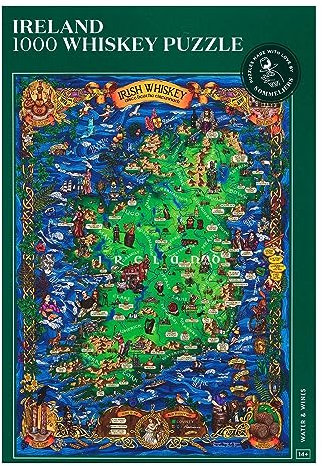 Whiskey Puzzle Ireland - Exciting and educational 1000 piece puzzle for adults - Unique Hand-drawn puzzle map of Irish whiskeys