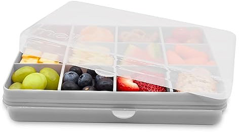 melii Snackle Box Boîte à goûter divisée pour enfants, séparateurs amovibles, loisirs créatifs, perles, sans BPA, 12 compartiments (gris)