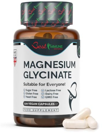 Best Immune, Magnesium Glycinate 1000mg per Serving - High Strength Magnesium Supplement for Absorption Bioavailability - Ideal for Energy Wellness, 120 Vegan Capsules