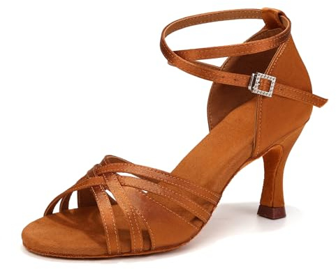 YCALCP Kvinnor Flickor Damer Ballroom Latin Tango Dansskor Klackade Salsa Latin Dans Öppna Tå Skor,EM-L3049,7.5cm