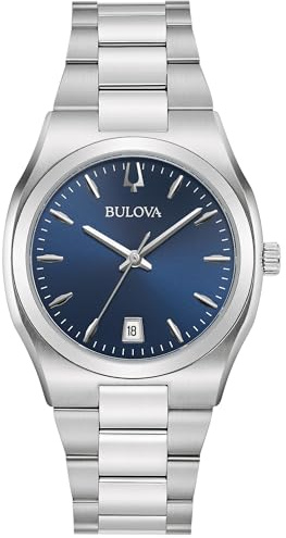 Bulova Ladies' Classic Surveyor Stainless Steel 3-Hand Calendar Date Quartz Watch, 34mm