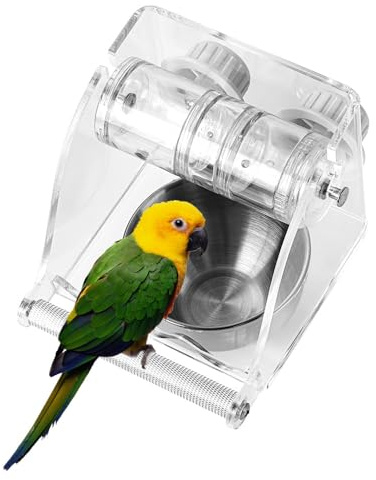 Bol d'eau de Nourriture pour Oiseaux, Mangeoire INOX Anti-Fuite, Tasse d'alimentation Cage Perroquet avec Tige Debout et Rouleau pour Perroquets Calopsittes Inséparables Pinson