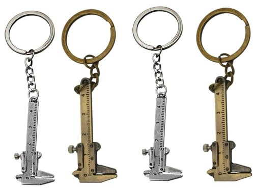 LiJuanWang Portachiavi,4 pezzi Portachiavi con a Corsoio Mini strumento portachiavi,calibro a corsoio portachiavi,strumento esterno gadget multiuso regalo,regalo per uomini e donne
