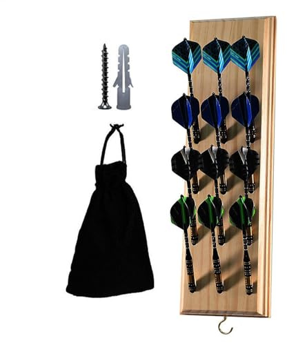 Soporte para dardos para pared, soporte para dardos de madera, soporte para dardos de madera montado en la pared, estante de exhibición para dardos de 12 puntas con bolsa de almacenamiento y tornillos
