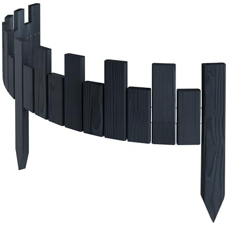 Floranica Bordure de Jardin en Bois Clôture d'Extérieur 100 cm x 15 cm Anthracite Barrières de Jardin Piquets d'ancrage Bordure de Gazon Palissade