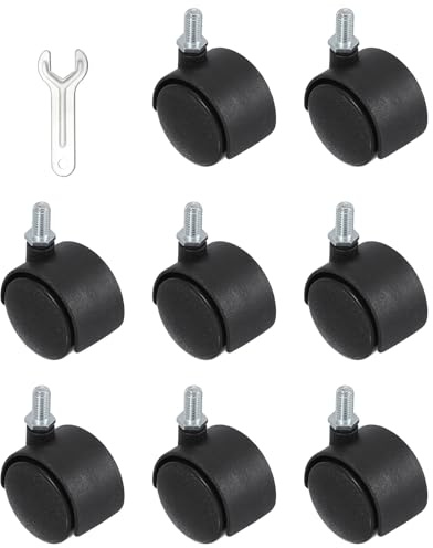 PATIKIL Office Chair Wheels Replacement 1.5, 8 Pcs Nylon Heavy Duty Office Furniture Casters Wheels with Wrench Universal Wheel for Hardwood Floor Carpet, Black(Screw Stem)