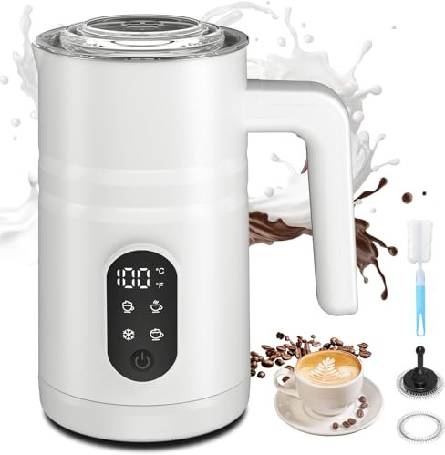 Mousseur à Lait Électrique 5-en-1 (350ml) | Mousseur de Lait & Chauffe-Lait pour Cappuccino | Machine à Chocolat Chaud & Chocolatière | Milk Frother Electric (blanc)