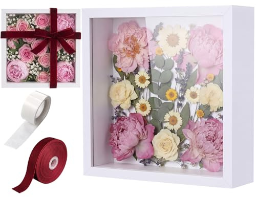 BrightRow 12x12 Wedding Shadow Box Frame, Flower Display Case, White