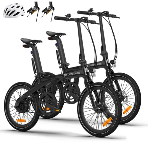 Ado Air Carbon*2 Bicicleta Eléctrica Plegable, Ultraligero 14,5 kg , 250Wh 9.6Ah Batería Extraíble Durabilidad 100KM, Belt Drive, Sensor de Par, GPS, Dos reposapiés, Casco, E-Bike (Gray*2)