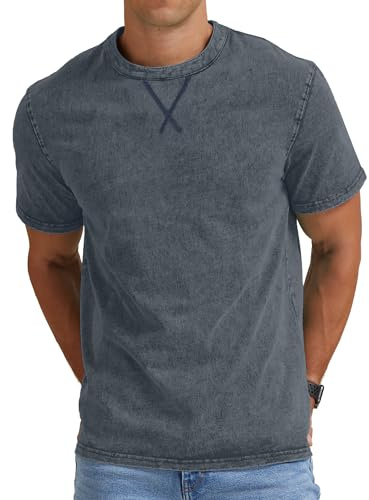 NITAGUT Mens Distressed T-Shirts Crew Neck Short Sleeve Soft Cotton Shirts | Mens Henley Shirts Lightweight Washed Vintage Classic Casual Summer Basic Tees Black Grey Hipster Daily Working with Shorts