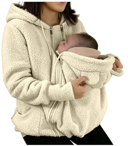 Générique Veste de maternité d'hiver polaire avec insert amovible pour bébé, capuche et poches partagées - Manteau chaud en coton doux pour allaitement et extérieur, confortable et fonctionnel