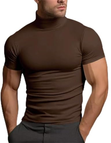 seiveini T-Shirt Homme Manches Courtes Col Roulé Haut sous Pull Coupe Slim Léger Printemps Été Tee Shirt sous-Vêtement