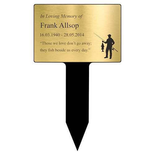 Personalised Memorial Plaque Stake | Engraved Grave Marker | Garden Tribute | Gold-Silver-Copper | Custom Remembrance Sign Fisherman 01
