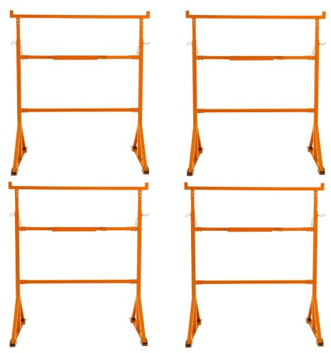 Justerbara Byggbockar 4-pack 400 kg – Kraftiga Arbetsbockar i Stål med Verktygsbricka & S-Krokar | Stabilt Hopfällbart Sågbockset för Bygge, Verkstad & Renovering