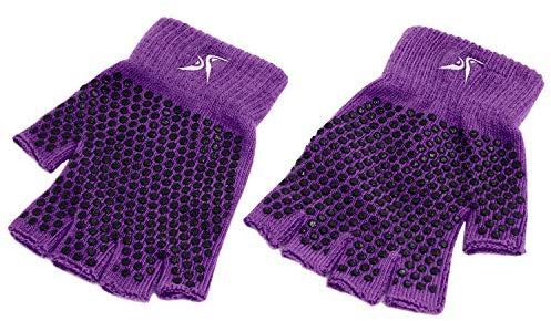 ProsourceFit Grippy Yoga Gloves, Yoga Hand Grips with Firm Fingerless Design, One Size Fits All Yoga Gloves with Grips for Women and Men, Purple