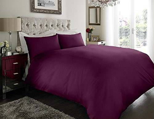 Sapphire Collection 100% Egyptian Cotton 200 Thread Count Duvet Cover With Pillow Case Bedding Set (Double, Aubergine)