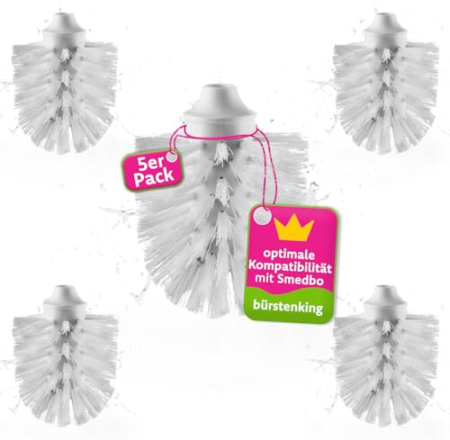 Bürstenking WC Ersatzbürstenkopf, 71 mm, Toilettenbürstenkopf Set passend für Smedbo WC-Garnituren, Borsten Ersatzklobürstenkopf, mit M12 Innengewinde, 5 Stück, weiß