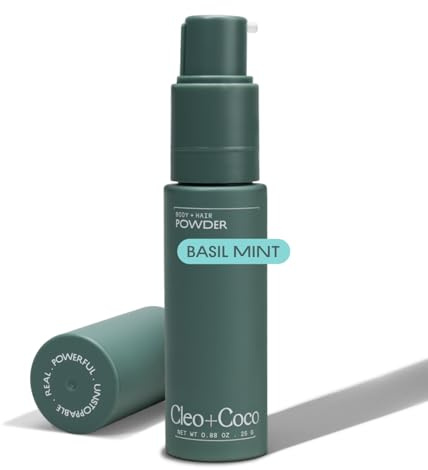 Cleo + Coco. Deodorant Powder for Body and Hair, Basil Mint (0.88 oz), 2-in-1 Deo Powder & Dry Shampoo for Women & Men, Aluminum Free Deodorant, Talc-Free, Anti Chafe Protector, Travel-Size