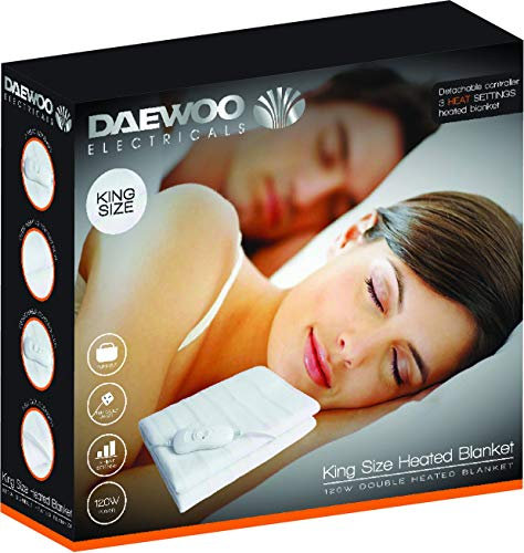 Daewoo Electric Blanket With 3 Heat Settings, Over Heat Protection, Detachable Controller, Heated Blanket, King