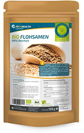 FP24 Health Flohsamen Bio 99% Reinheit 1500g - Großpackung - aus kontrolliert biologischem Anbau - 1,5kg indische Flohsamen - Zippbeutel - Top Qualität