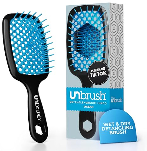 FHI Heat UNbrush Detangling Brush for Pain-Free Brushing on All Wet or Dry Hair Types — Durable DuoFlex Anti-Static Bristles, Lightweight Handle, Vented Hair Brush, Ocean