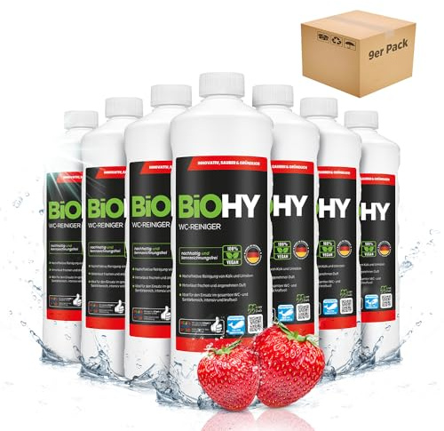 BiOHY WC-rengörare (9 x 1l flaska) | EXTRA STARK | Professionellt ekologiskt koncentrat | Viskös rengöringsgel | Perfekt mot urinsten (WC-Reiniger)