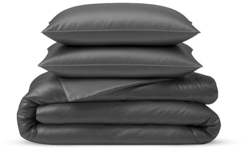 LINENWALAS 100% Organic Bamboo Double Duvet Cover Set with Zipper and Corner Ties, Soft, Cooling Bamboo Bedding Duvet Cover Set, Perfect for Skincare (Double, Charcoal Grey)