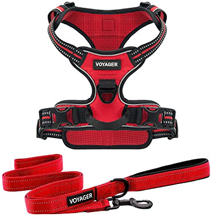 Best Pet Supplies Best Pet Supplies Voyager Hundegeschirr und Leine, Doppelbefestigung, Hundegeschirr, kein Ziehen, Hundegeschirr, rotes Gittermuster, M (Brustumfang: 55,9–68,6 cm)