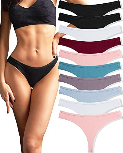 FINETOO 10er Pack Strings Set Tangas Damen Baumwolle Unterhosen Sexy Unterwäsche für Frau Lingerie Sexy for Women Dessous Thong Mehrpack S-XL