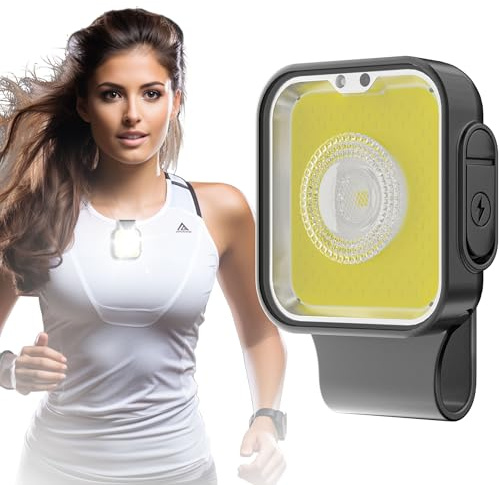 Yls Running Lights for Runners, Rechargeable Clip on Light with 12 Lighting Modes, LED Night Safety-Light for Walking, Camping, Hiking, Jogging, Outdoor Adventure, Black