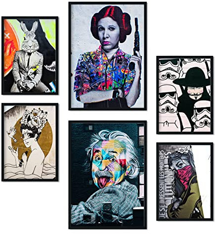 Nacnic Satz von 6 Bilder Straßenkunst. Ästhetische Wandkunstdrucke für Schlafzimmer oder Wohnzimmerdesign. Größen A3 & A4. Ungerahmt.