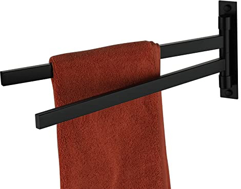 KOKOSIRI Bathroom Towel Bars Swivel Towel Rails Matte Black Swing Out Hand Towel Holder 2-Arm for Bath Kitchen Wall Stainless Steel B5007BK-A2