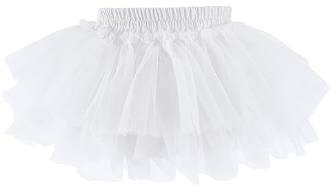 Baby Girls Tutu Skirt with Diaper Cover Toddler Birthday Party Dance Pettiskirt White