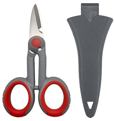Tijeras de electricista, tijeras de línea trenzada de pesca resistentes con borde dentado, con cubierta protectora, herramienta multiusos para exteriores, para línea de pesca, alambre de cobre, color