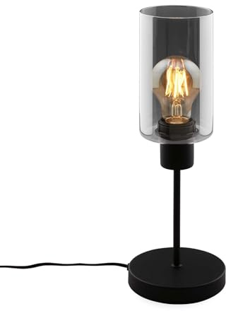 BRILONER - Lampe de chevet, verre fumé, interrupteur à fil Lampe de bureau, lampe de table E27 pour Home Office, lampe de lecture, noir