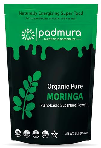 PADMURA Organic Moringa Powder 16 OZ - 1 LB | Moringa Oleifera Leaf Powder Natural Superfood | USDA Organic Certified | Kosher | Non GMO | Gluten Free | Vegan