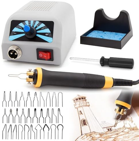 Luriseminger Pyrographie Maschine, Holzverbrennungs Kit mit 30 Pyrography Drahtspitzen, 100-800℃ Einstellbare Temperaturregelung Brandmalerei Lötkolben Set für Holz Bambus, 60W