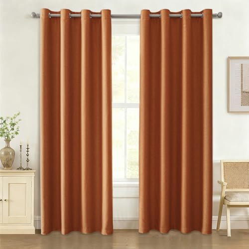 Ystyle Rideau Occultant en Effet Lin - Lot de 2 Isolant Thermique Anti Froid et Chaleur, Phonique pour Salon, 140x260 cm, Orange
