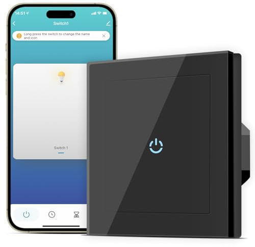 SMARTERCURRY Smart WiFi Light Switch, 1 Way, Touch (Solid-State) Actuator, ON-ON-ON Operation, Black, Requires Neutral Conductor, 1 Piece